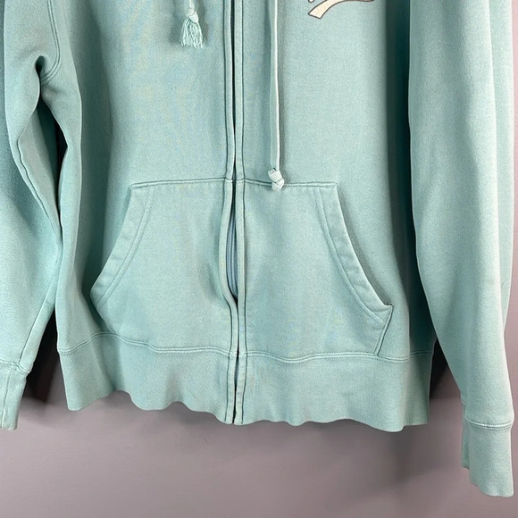 VINTAGE Roots Mint Green Zip Hoodie Chest Graphic Logo Pockets Canada Size L - Picture 5 of 11